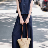 Casual Ruffled Sleeveless And Wide-Leg Pants Two-Piece Set