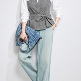 Elegant Commuter Bow Faux Two-Piece Plaid Blouse