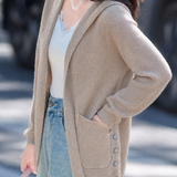 Casual Minimalist Hooded Patch Pocket Midi Cardigan