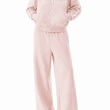 Casual Lapel Zip‑Up Long‑Sleeve Coat And High‑Waist Wide‑Leg Pants Set