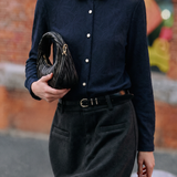 Elegant Commuter Leaf Jacquard Lapel Long-Sleeve Knit Blouse