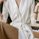 Shawl Collar Tie Belted Tailored Jacket - 3 Colors Available