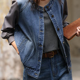 Casual Washed Spliced Denim Jacket