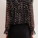 Exquisite Elegant Stand Collar Printed Puff Sleeve Chiffon Blouse