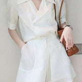 Elegant Commuter Blazer High Waist Slit Shorts Set