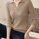 Casual Wide Ribbed Tie Lapel Knit Top
