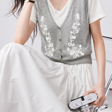 Casual Knit Vest Spliced V-neck T-shirt