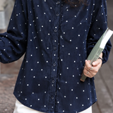 Vintage Ruffle Polka Dot Print 3/4 Sleeve Shirt