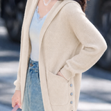 Casual Minimalist Hooded Patch Pocket Midi Cardigan