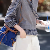 Casual Fake Two-Piece Plaid Spliced Knit Sweater