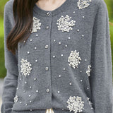 Exquisite Elegant Water-Soluble Lace Rhinestone-Embellished Knit Cardigan