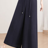Casual High Waist Drawstring Wide-Leg Cropped Pants