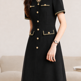 Commuter V-neck Color Contrast Ruffle Button Dress