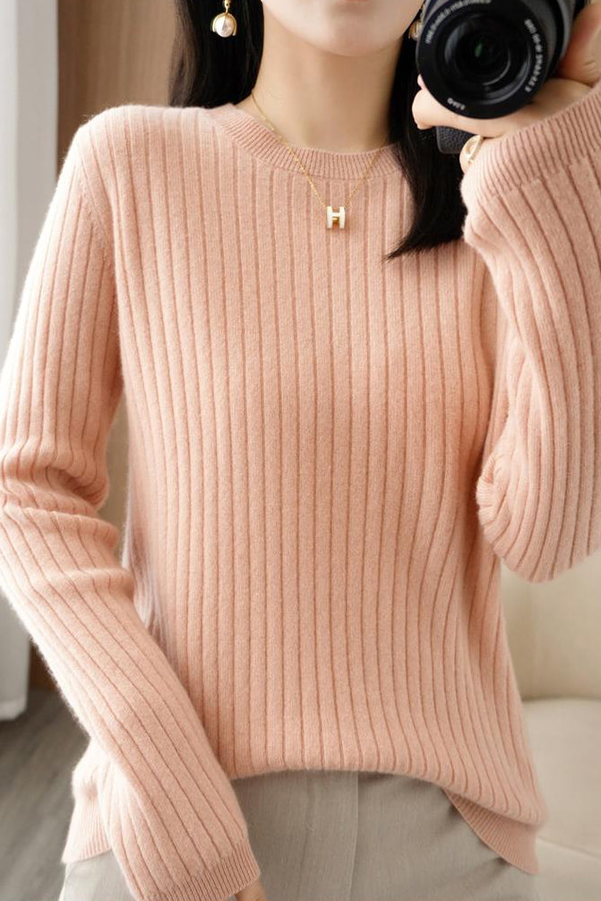 Casual Minimalist Solid-Color Ribbed Texture Knitted Top - liwisi