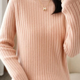 Casual Minimalist Solid-Color Ribbed Texture Knitted Top