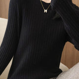 Casual Minimalist Solid-Color Ribbed Texture Knitted Top
