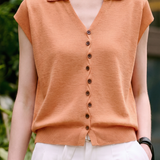 Casual Commuter V-Neck Button Knit Short-Sleeve Cardigan