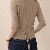 Casual Wide Ribbed Tie Lapel Knit Top