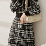 Chanel-style V-neck Houndstooth Knit Dress - 2 Colors Available