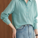 French Commuter Striped Button Front Blouse