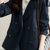 Suit Collar Plain Badge Decorated Trench Coat with Lining