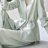 Fresh Commuter Two-Piece Set: Lapel Blouse & Wide-Leg Pants