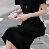 Skipper Collar Flare Half-Zip Dress