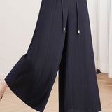Casual High Waist Drawstring Wide-Leg Cropped Pants