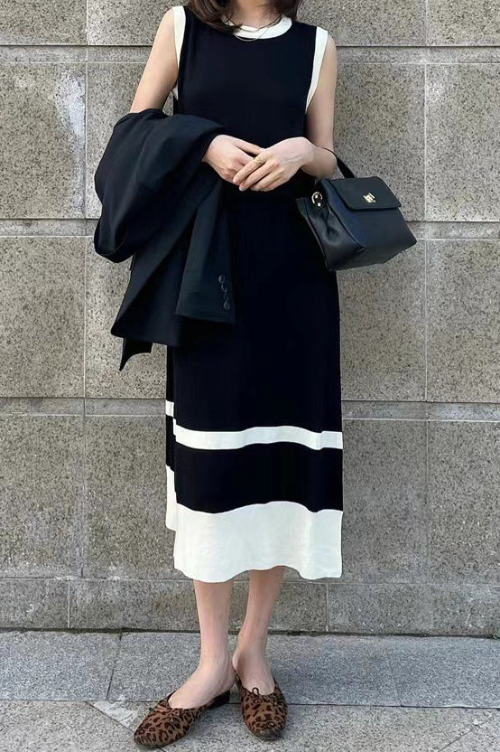 バイカラーニットロングシフトタンクワンピース - liwisi