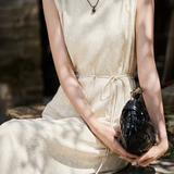 Elegant Commuter Floral Jacquard Sleeveless Tie Satin Dress