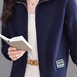 Casual Multi-Collar Zip Label Knit Cardigan