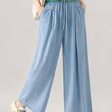 Casual Elastic Waist Drawstring Nine-Point Wide Leg Pants