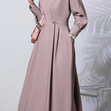 Elegant Commuter Lapel Waist-Cinched Long-Sleeve Shirt Dress