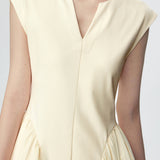 Key Neck Side Gathered Long Flare Dress with Lining