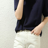 Elegant Commuter Crew Neck Color Block Knit Short-Sleeve T-Shirt
