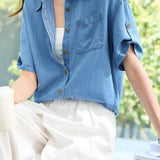 French Casual Denim Short Sleeve Shirt