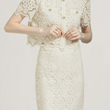 Elegant Delicate Lace Mesh Ruffled Blouse And Midi Skirt Two-piece Set