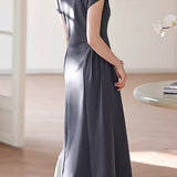 French Sleeve Side Tuck Long Dress