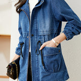 Stand Collar Zip-Up Denim Jacket