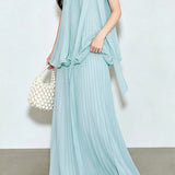 Casual Vacation Sleeveless Tank Top And Pleated Midi Skirt Set