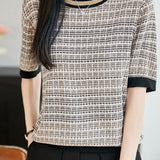 Temperament Color Block Stripe Short Sleeve Knit Top