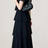 Exquisite Elegant Lapel Tiered Waist-Cinched A-Line Dress
