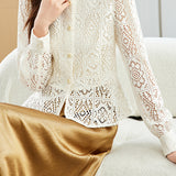 Round Neck Openwork Long Sleeve Cardigan with Lining - 2 Colors Available