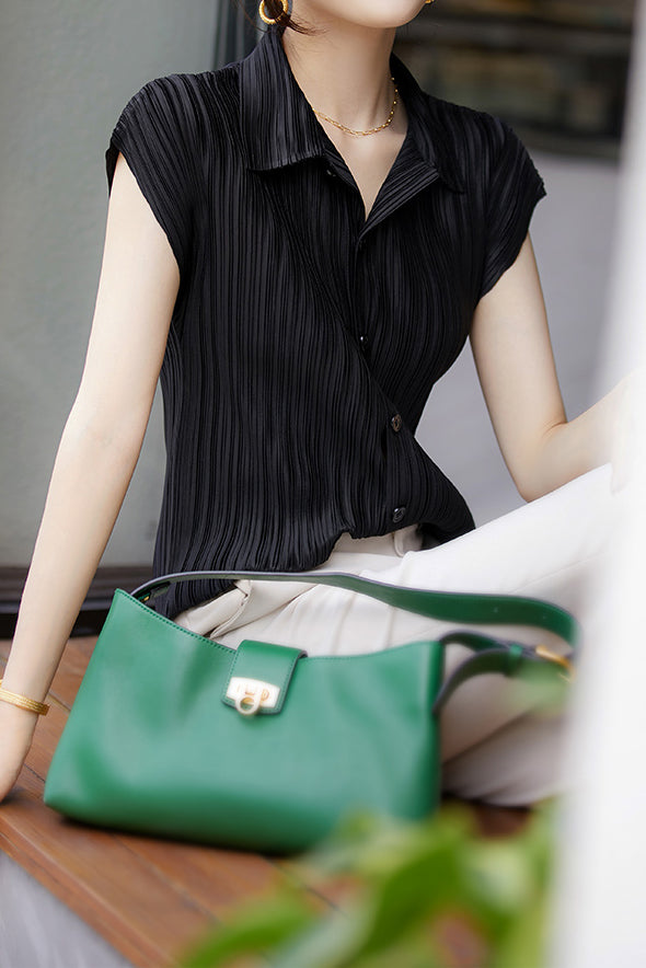フレンチスリーブプリーツシャツ　2色入 - liwisi