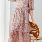 Fresh Floral Layered Spliced Ruched Dress