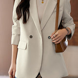 Elegant Intellectual Blazer With Side Slits & Patch Pockets
