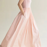 Round Neck Docking Maxi Tank Dress with Lining - 3 Colors Available