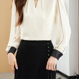Front Cut-Out Long Sleeve Satin Blouse - 2 Colors Available
