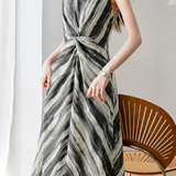French Elegant V-neck Striped Dress