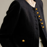 Exquisite Elegant Commuter Crew Neck Long Sleeve Coat With Black-Gold Buttons